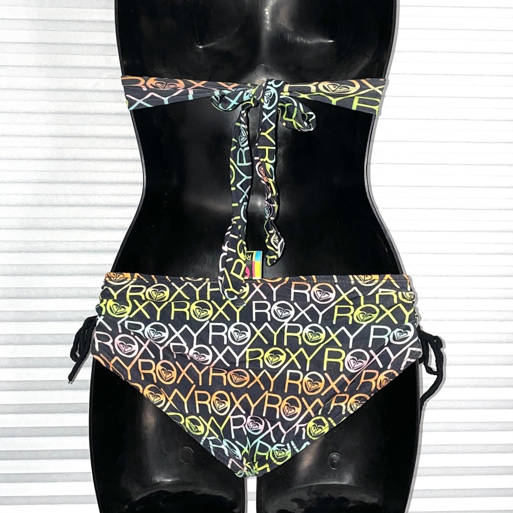 ROXY Logo 2-piece halter swimsuit bikini Multicolor Womens Small S - Picture 3 of 6
